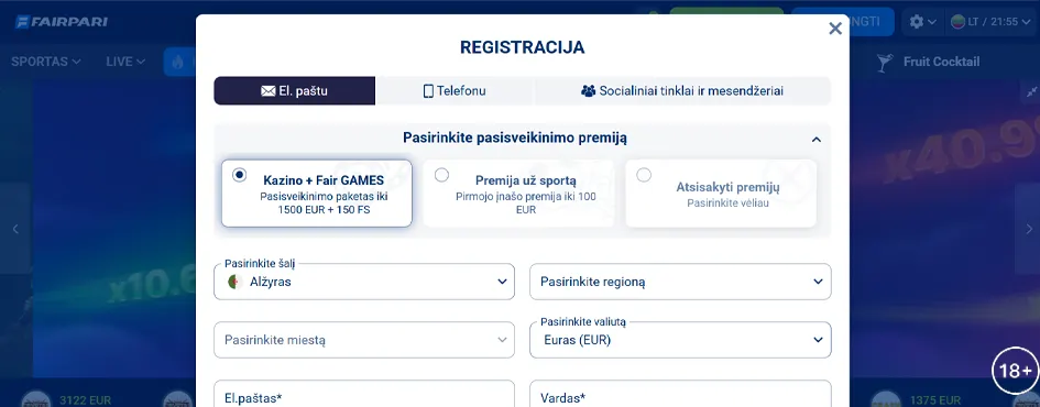 FairPari registracija sporto statymams
